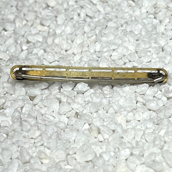 Antique Victorian Gold-Tone Bar Baguette Pin Brooch Intricate Floral Design - Picture 3 of 7